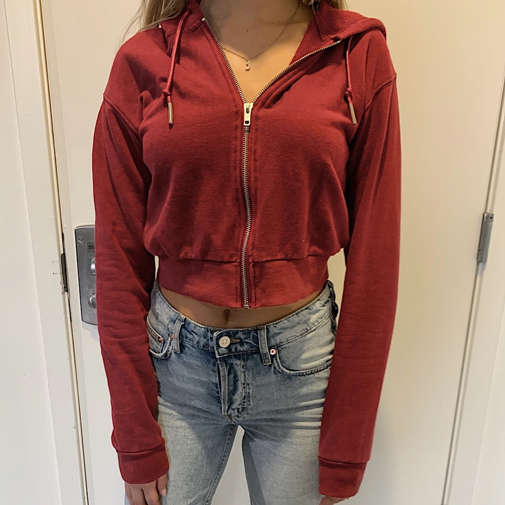 Full Tilt Maroon Crop Zip-Up Jacket